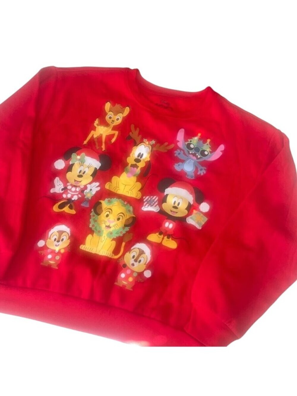 Disney Christmas Twinkling Light Up Red Long Sleeves Sweatshirt Size L